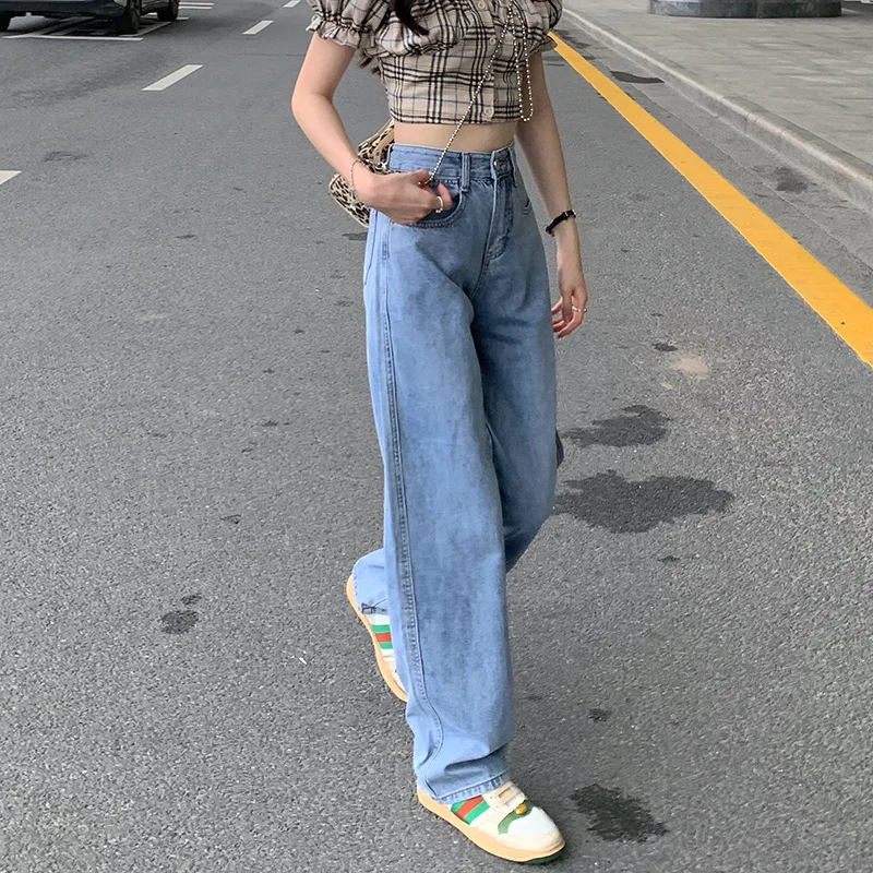 Женские джинсы с регулируемой высокой талией и широкими штанинами свободные
