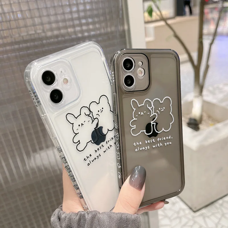 

Side Simple Cartoon Couple Mobile Phone Case All-inclusive edge drop-proof For iPhone 12 11 Pro Max X XS XR 7 8 Plus iPhone case