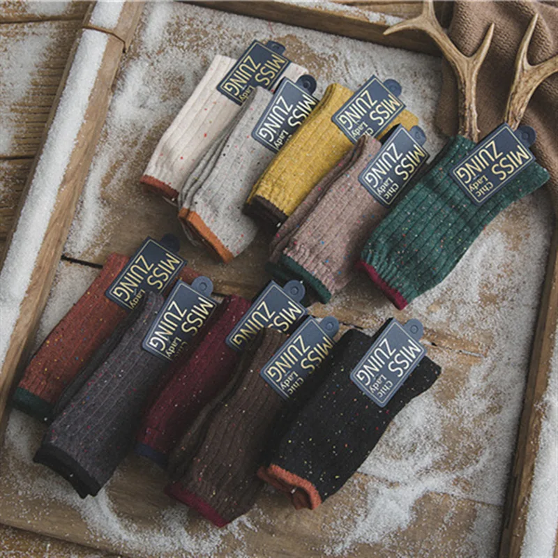 

10 Pair Autumn and Winter New Wool Socks Point Yarn Wool Draw Japanese Women Pile Socks Retro Warm Mid-barrel Socks Women
