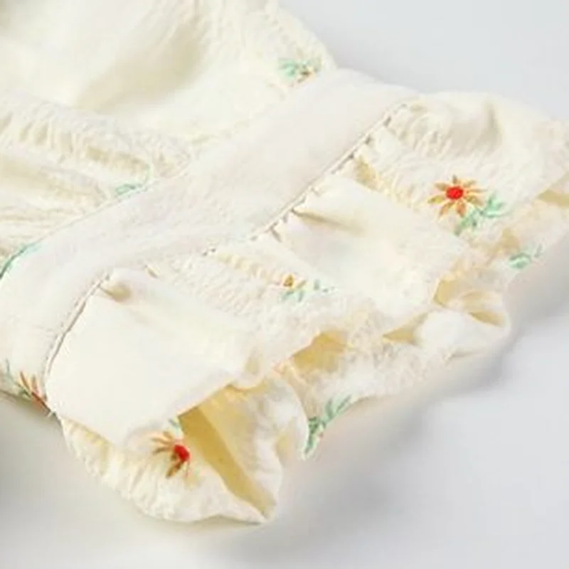 

Blouses Women V-neck Print Cropped Sweet Kawaii Girls Fashion Leisure All-match Summer Korean Version Puff Sleeve Feminino Tops