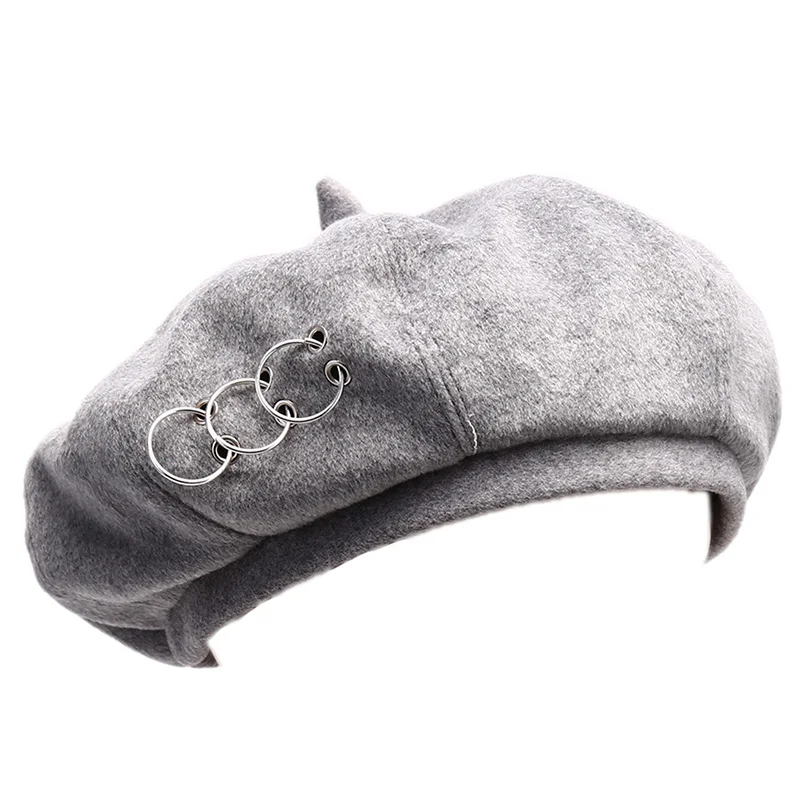 

New Women Beret Hat Solid Color Plain Winter Hats For Women Wool Feel Winter Beret Hat With Ring Chapeu Feminino Casquette