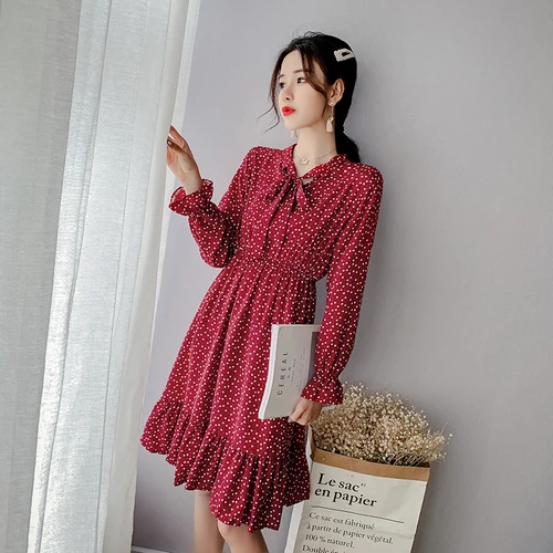 Женское винтажное платье-миди TingYiLi шифоновое платье с длинным рукавом бантом и