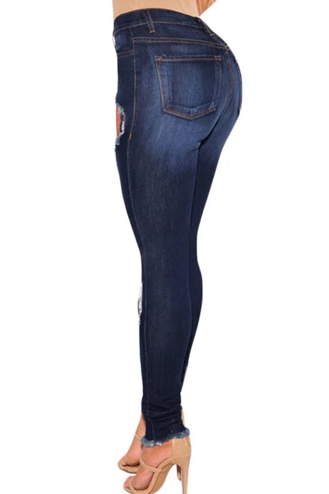 

Denim Jeans Pencil-Pants Stretch Torn-Hole High-Waist Women Slim DM001