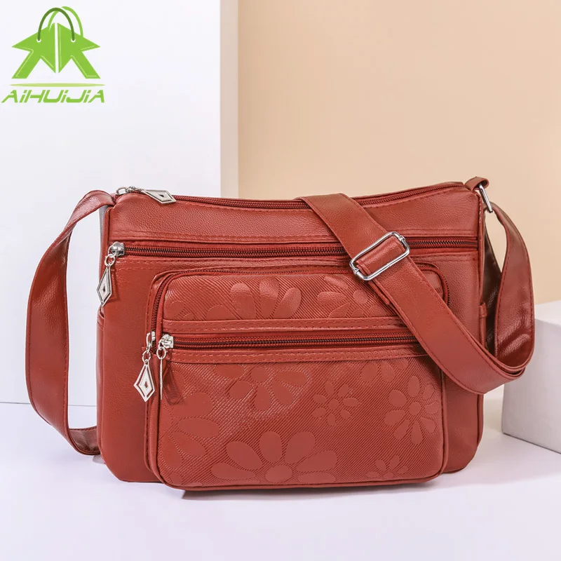 

Retro Pu Leather Printing Shoulder Bags For Women 2021 New Simplicity Solid Color Handbags High Capacity Female Messenger Bag