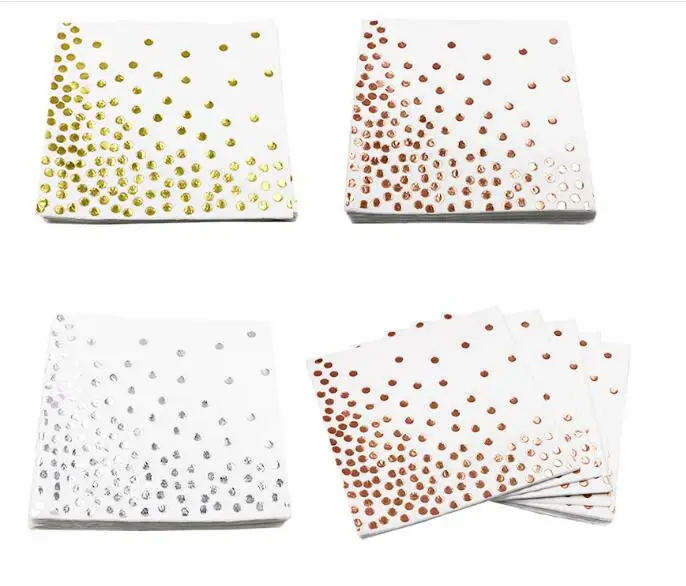 20 шт./компл. Золотая/Серебряная/Розовая Золотая бумажная салфетка в горошек 100%