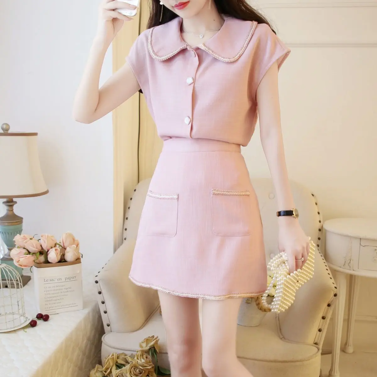 Новые летние женские офисные элегантные комплекты из 2 предметов однобортные