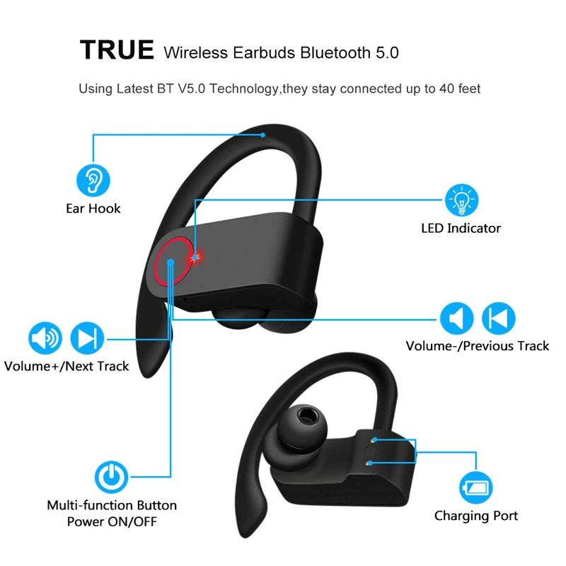 A9 наушники вкладыши TWS с Беспроводной Bluetooth 5 0 спортивные Ушные крючки для бега