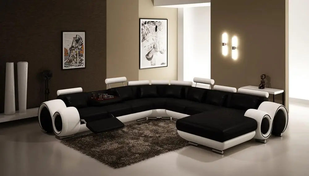 U образный угловой кожаный диван комплект для гостиной кресло с оттоманкой|sectional