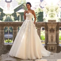 glamorous sweetheart neck wedding dress vestidos de novia 2021 lace appliques with belt lace up wedding gowns robe mariage