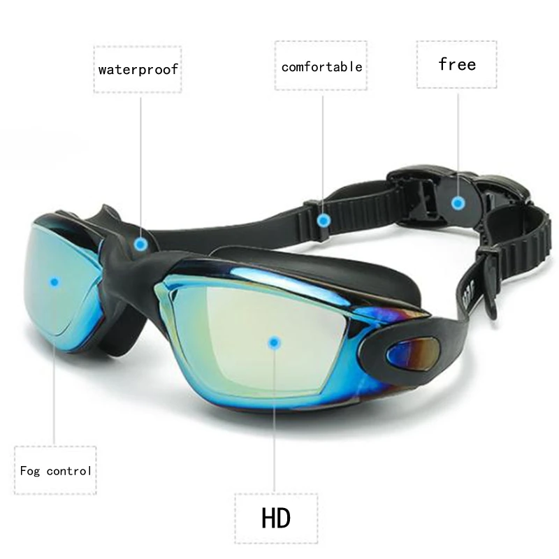Очки для взрослых водонепроницаемые противотуманные Hd силиконовые плавательные