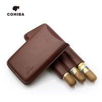 cohiba leather humidor cigar case travel 3 tube cigar humidor box retro smoking accessories w cigar cutter