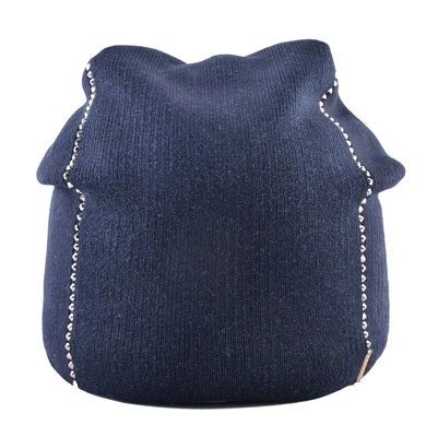 Winter Beanie Women Knitted Wool Hats Female Fashion Skullies Beanies With Rhinestones Solid Color Warm Knit Bonnet Ladies Cap - Color: Blue