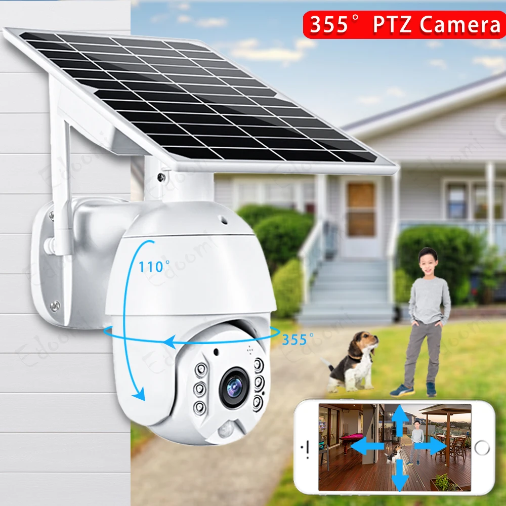 4g sim card 1080p ip camera wifi 8w solar video battery security outdoor ptz cctv smart monitor wireless dome ip66 surveillance free global shipping