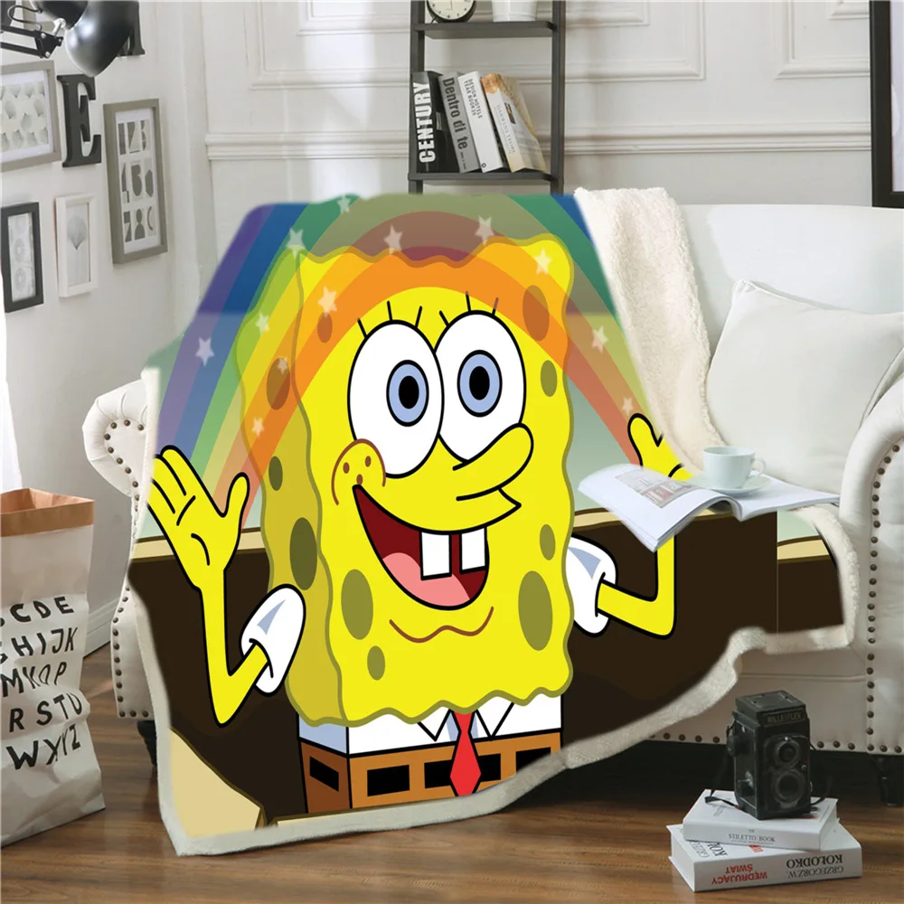 Likurb мультяшная губка с 3D принтом плюшевое одеяло шерпа флисовые квадратные штаны