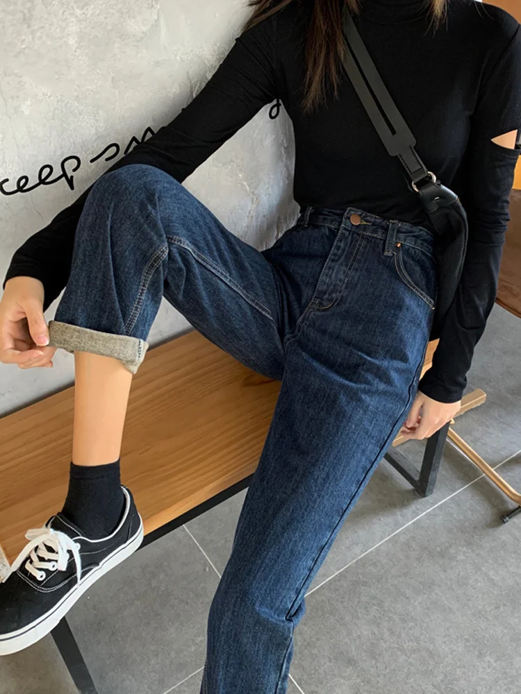 Осень 2021 свободные прямые джинсы женская одежда узкие брюки с высокой талией