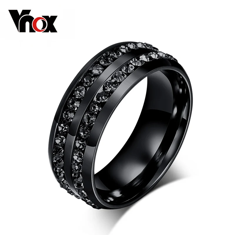 Vnox черный кристалл Кольца для Для женщин Нержавеющая сталь со стразами