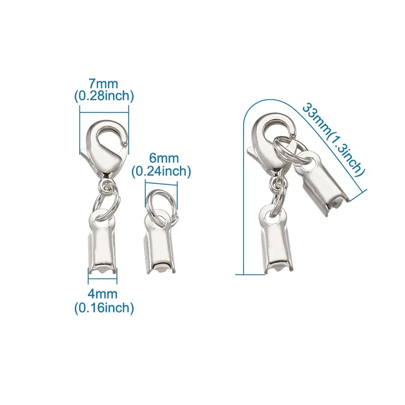 10 комплектов серебряного цвета латунные концы зажима с застежками-когтями для