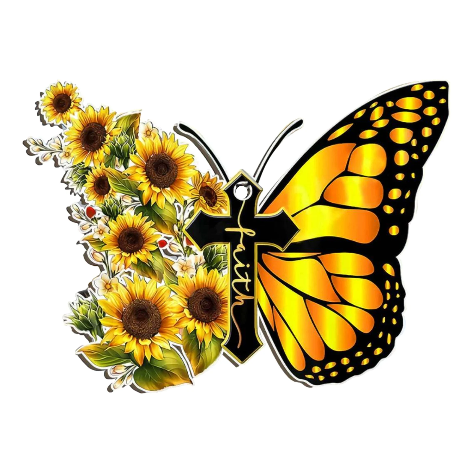 

Butterfly Sunflower Handmade Christian Cross Artistic Acrylic Pendant For Home Living Room Wall Hanging Decoration