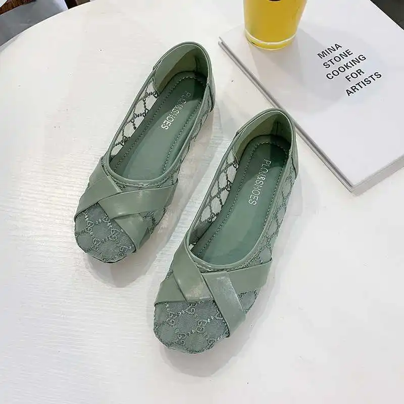 

Fashion Casual Flat Shoes Women The New Mesh (Air mesh) Round Toe Summer Slip-On Shallow Breathable Hollow out Soft Bottom Solid
