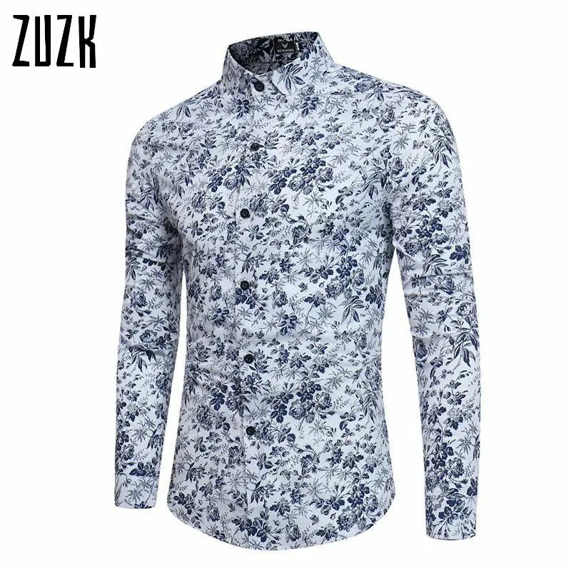 Прямая поставка 10 цветов Мужская рубашка с цветочным принтом длинным рукавом