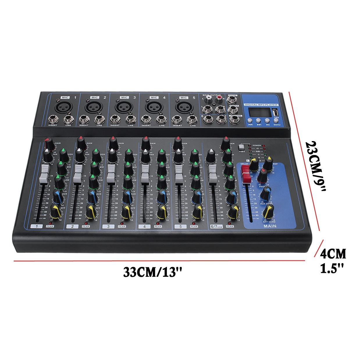 Bluetooth Портативный аудио смеситель w/USB DJ микшерная консоль MP3 Jack 7 канал караоке 48V
