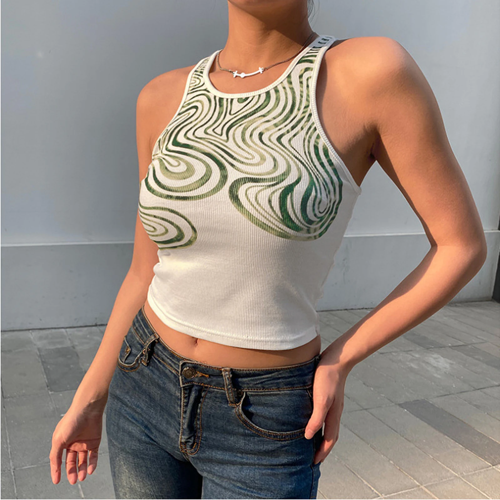

Printed Vintage Y2k Top Tank Tops Women Skinny Sleeveless Cropped Tees Crop Top Fashion 2021 Summer Cami Streetwear Ropa Mujer