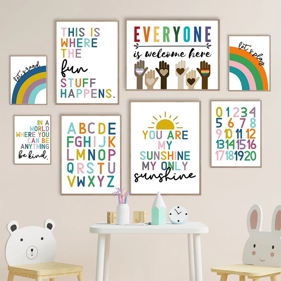 

Rainbow Letters Nursery Baby Bedroom Nordic Posters And Prints Wall Art Canvas Painting Wall Pictures For Kids Room Decoration