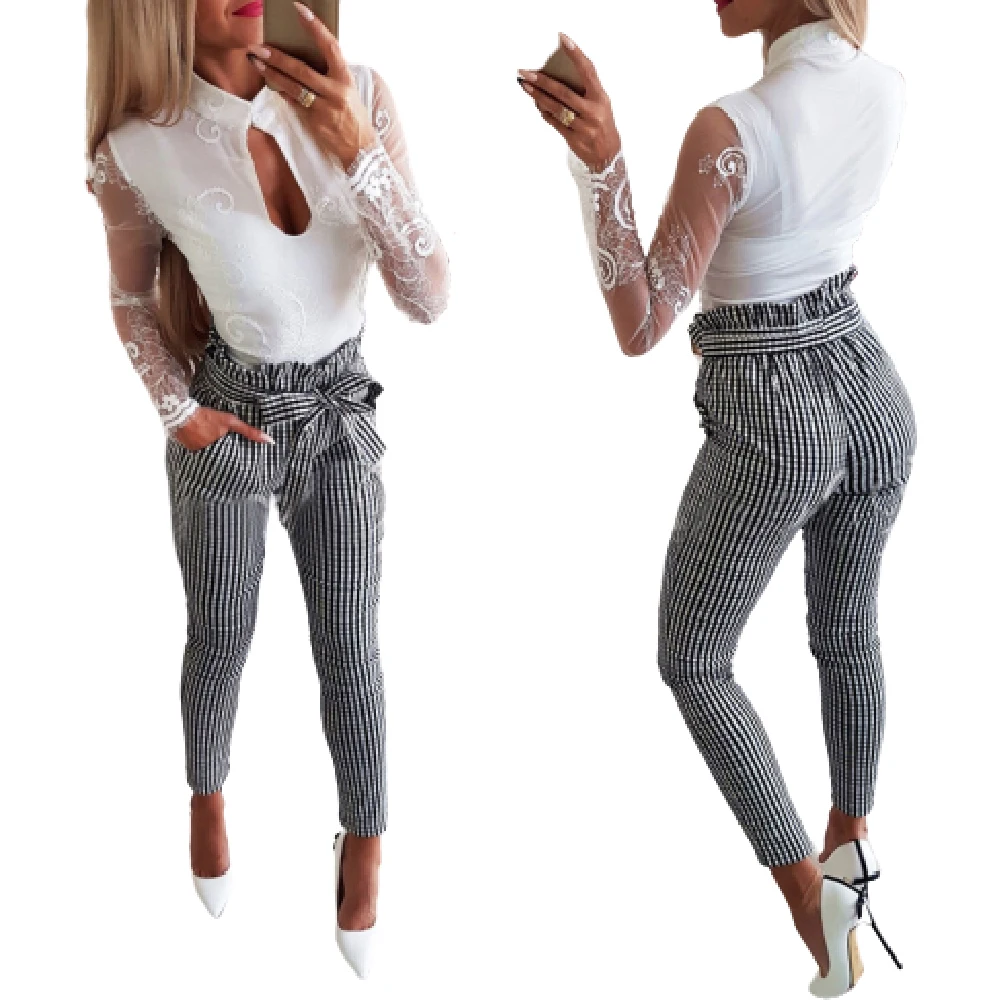 

Women's trousers tall waist falbala adornment grid leisure trousers female pencil pants 2020 woman pants Gothic Harajuku Pants