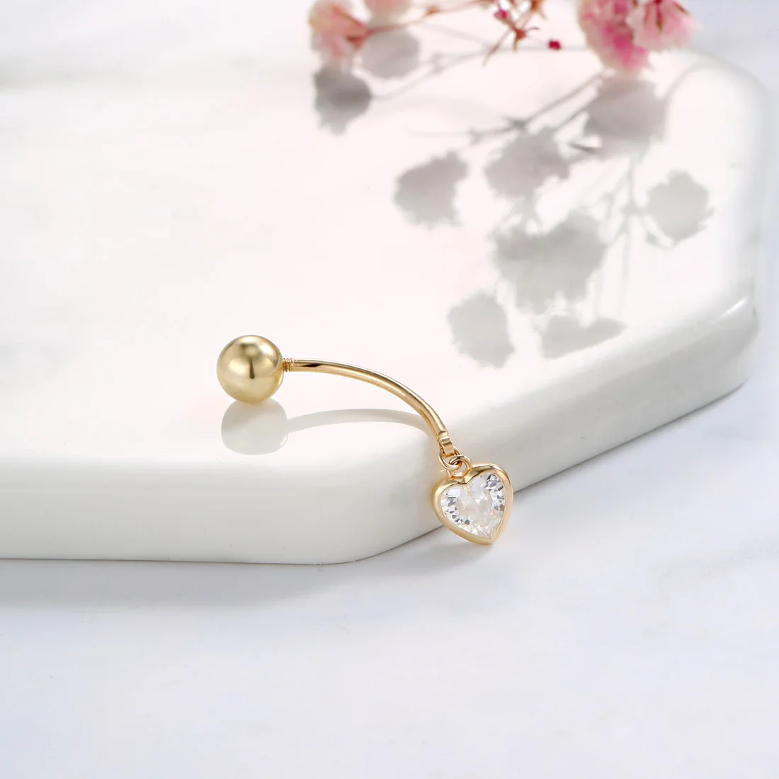 Серебряное кольцо Neoglory S925 с цирконом в форме сердца для пупка женское пирсинг