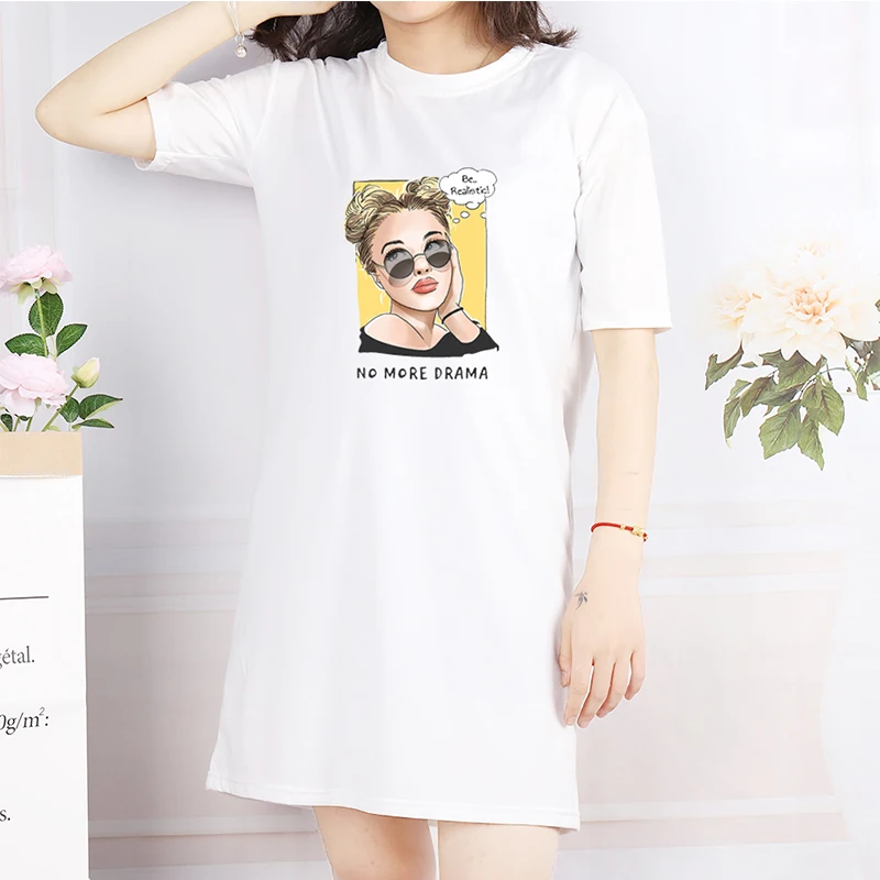 

Tshirt Dress Print Short Sleeve Casual Loose Mini Womens Summer Clothing O-Neck Vogue Vintage Vestido De Mujer
