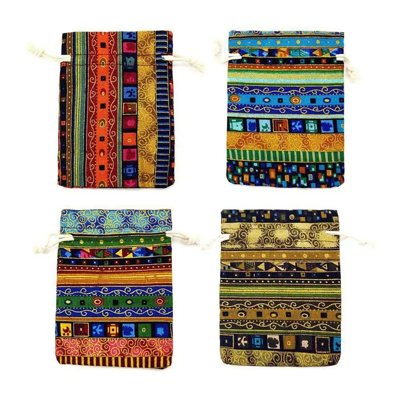 12pc Egyptian Style Jewelry Coin Pouch Print Drawstring Gift Bag Cotton Sachet Candy Travel Purse Ethnic | Дом и сад