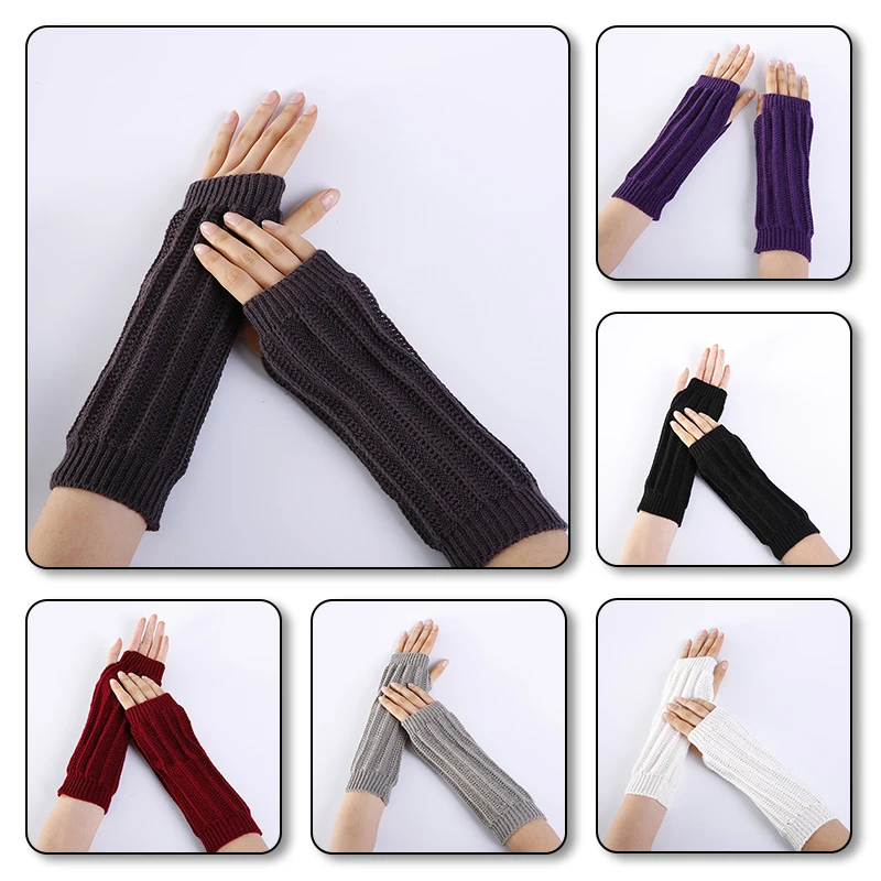 

Long Section 26 cm Autumn Winter Ladies Wool Knitting Rhombic Fingerless Sleeve Women Half Finger Warm Exposed Fingers Gloves