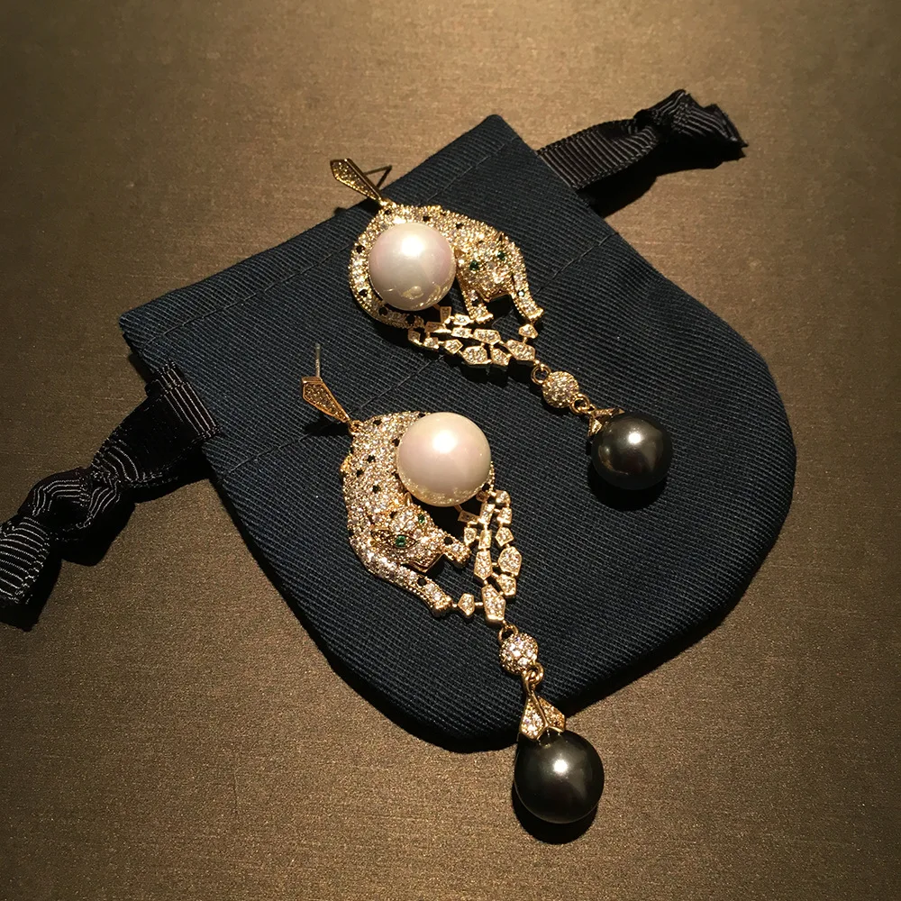 

Leopard Luxury Pearl Pendant Black Spot Leopard Pearl Earrings Court Earrings Baroque Pearl Stud Earrings