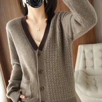 100 cashmere v neck sweater autumnwinter 2021 womens collar cardigan casual knit tops korean plus size female jacket