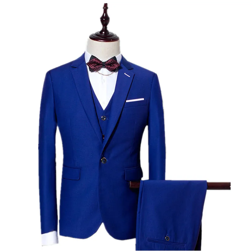Мужской костюм темно синего цвета индивидуальный мужской смокинг свадебный из 3