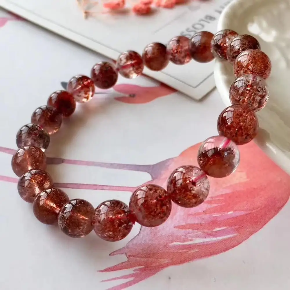 

8.8mm Natural Lepidocrocite Quartz Red Super Seven Crystal Clear Round Bead Stretch Women Bracelets Rare AAAAA
