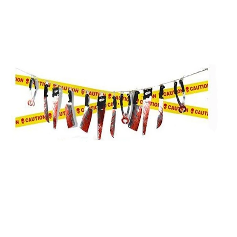 Halloween Cordon Knife String Bloody Handprint Footprint Sticker Tablecloth Theme Party Decoration Set | Дом и сад