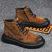 autumn winter retro brown martin boots men suede leather comfortable men platform boots shoes plush high top mens work shoes