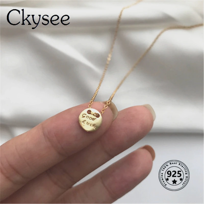 

Ckysee 925 стерлингового серебра небольшой талисман «LUCKY Letter узор Круглый шеи кулон ожерелье с кулоном, модное ювелирное изделие, подарок
