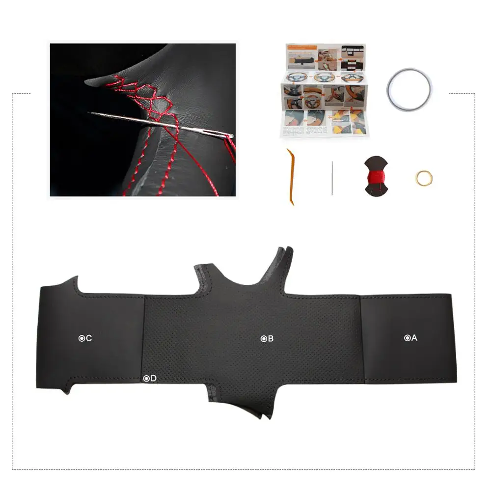 

MEWANT Black Genuine Leather Hand Sew Car Steering Wheel Cover for Toyota Avensis Verso 2009 2010 2011 2012 2013 2014 2015