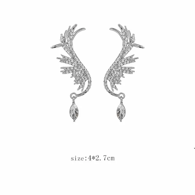 

Hot 1 Pair Angel wings Rhinestone Hanging Dangle exquisite Exaggerated Fashion Stud Earrings elegant Prevent Allergy Earrings