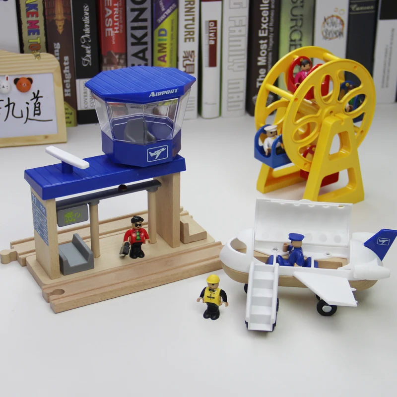 wooden Scene Accessories Toy Loading crane for wooden Wharf Cargo Ship Wooden Airport Track Kindergarten Building Block