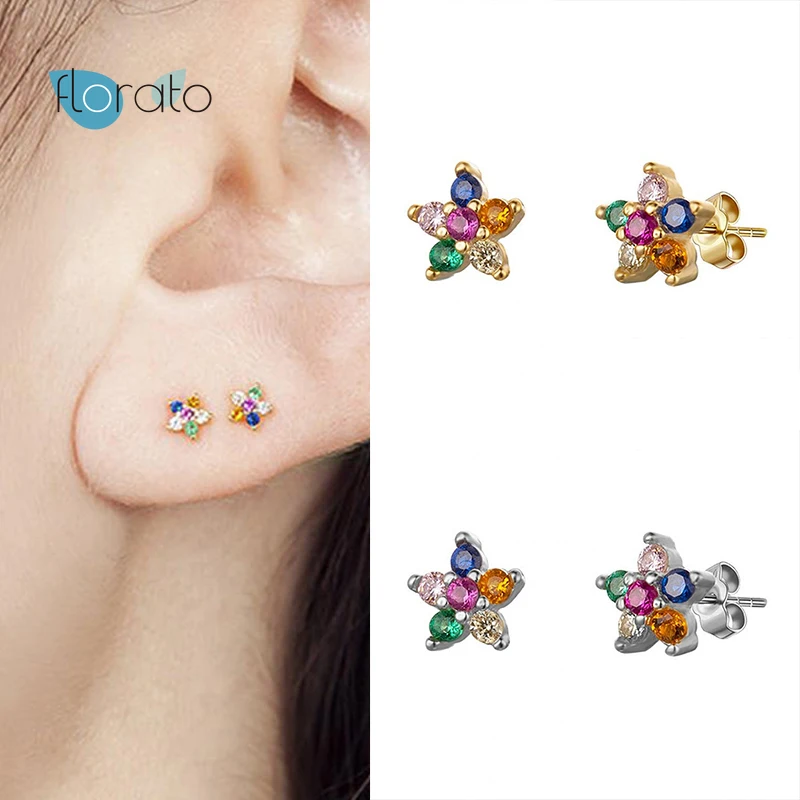 

925 Silver Ear Needle Pave Colorful Crystal Five-pointed Star Earrings for Women Simple Stud Earring Wedding Jewelry Accessories