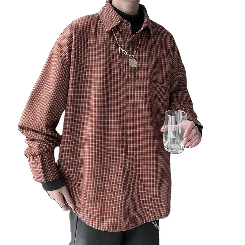 

Fall/Winter Fashion Lapel Shirt Men's Hong Kong Style Jacket Loose Japanese Style Stitching Retro Trend Men Clothing
