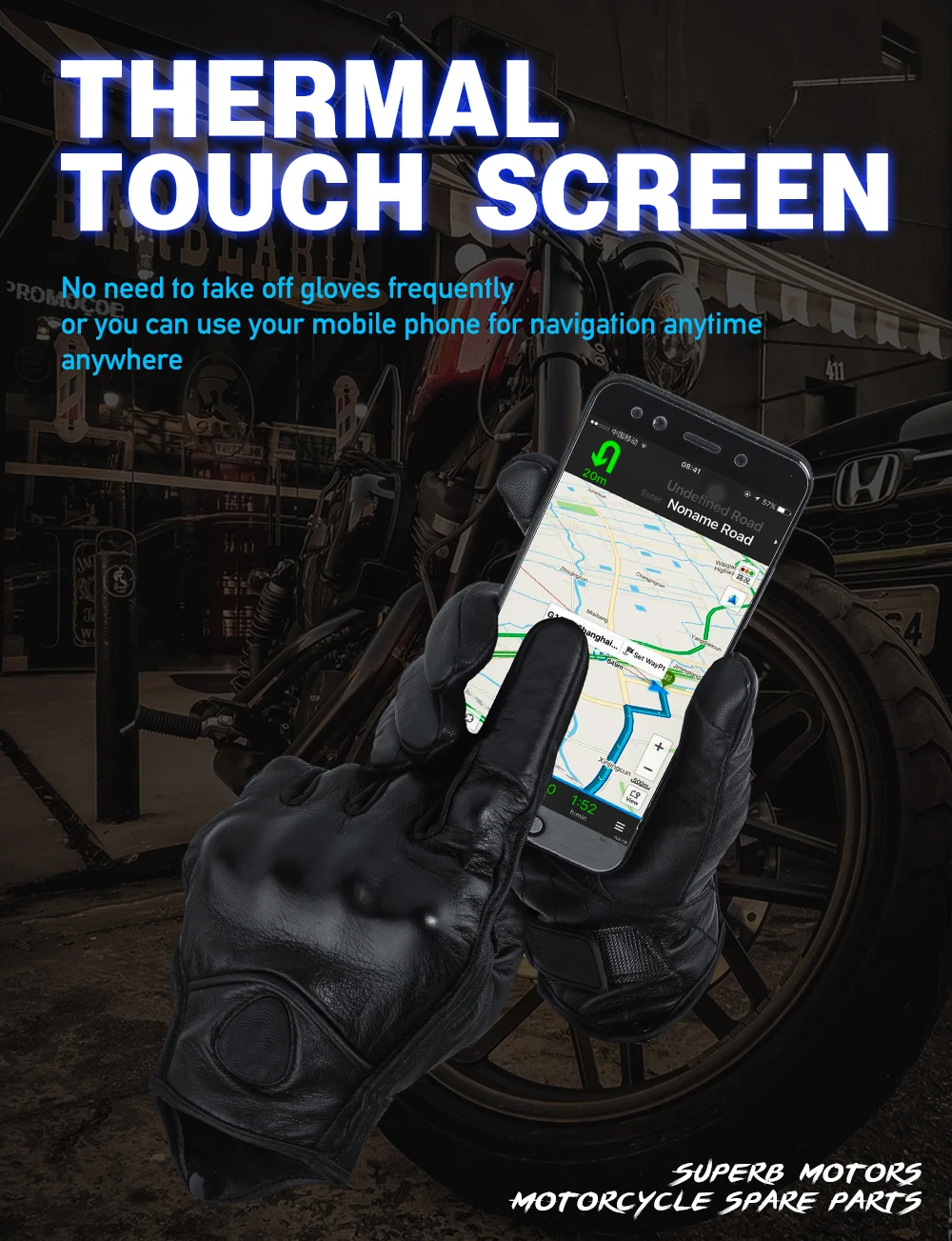 Retro Perforated Real Leather Motorcycle Gloves Moto Waterproof Winter Warm Gloves Motocross Motorcycle Protective Gears