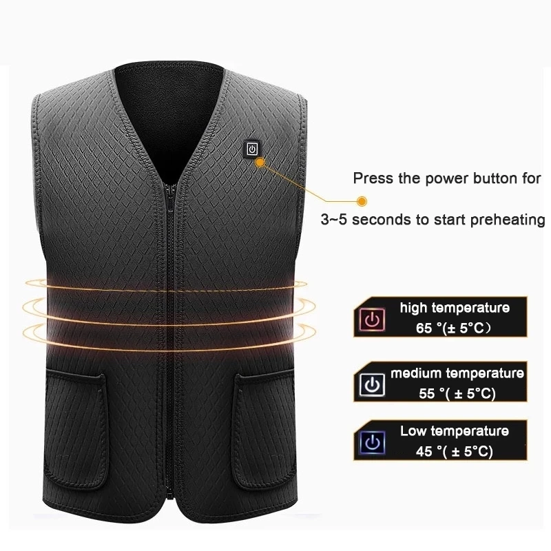 Жилет с подогревом моющийся жилет регулируемой температурой и зарядкой от USB