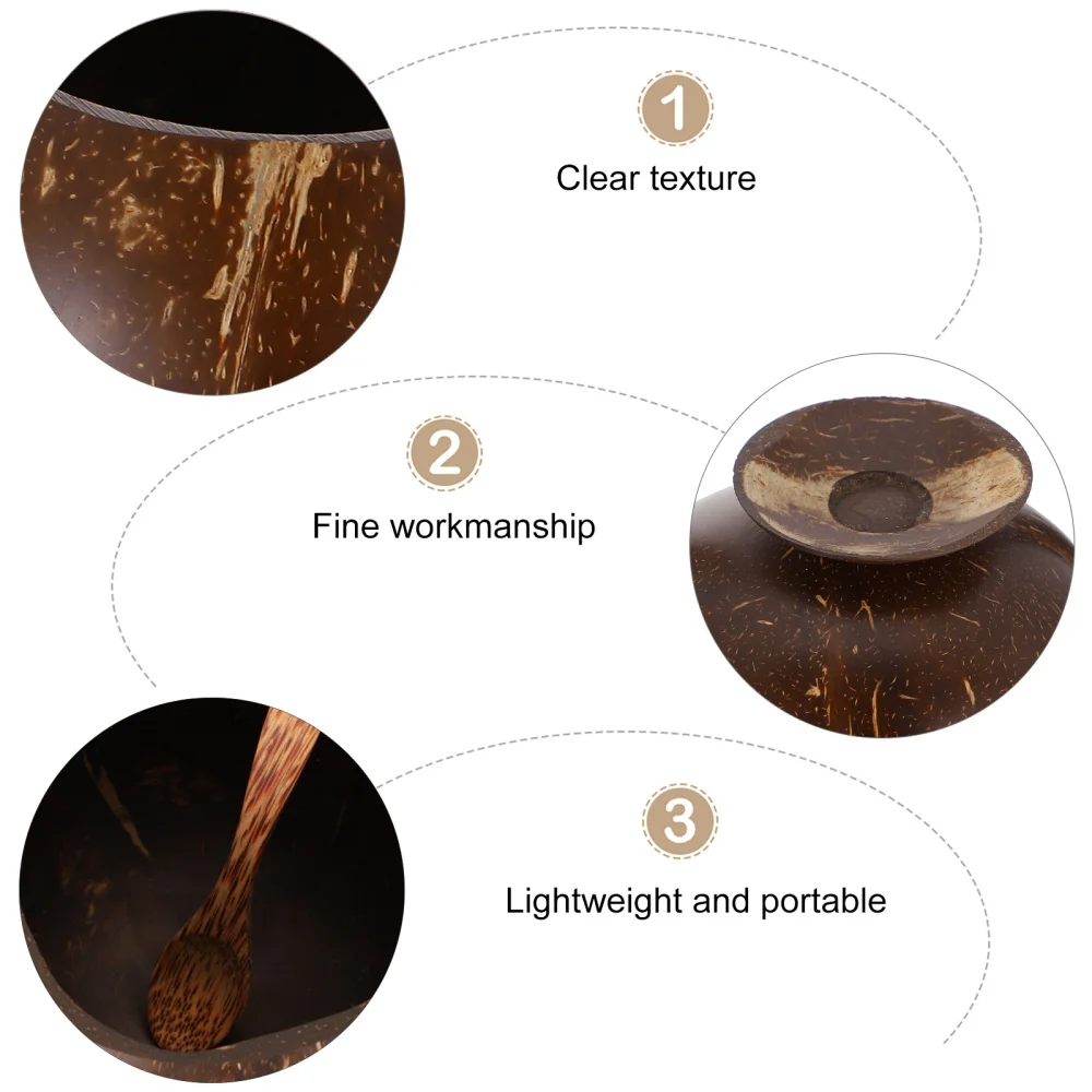 

1 Set Wood Coconut Cup Creative Pudding Cup Dessert Spoon Decorative Tableware