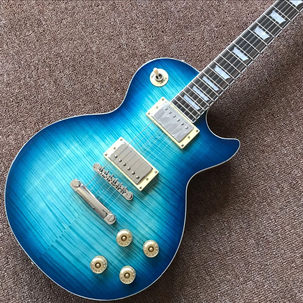 

Tiger Flame LP standard custom electric guitar in Blue color mahogany body Rosewood fingerboard guitarra