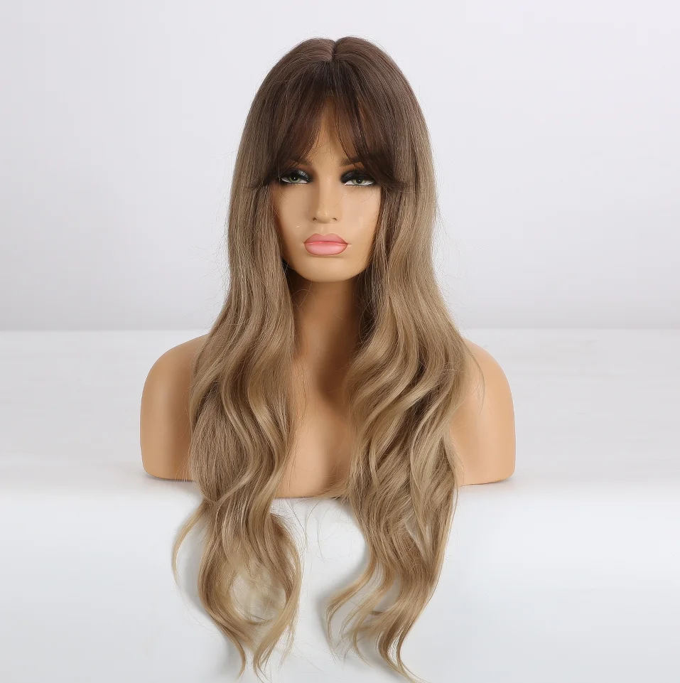 Парики из натуральных волнистых волос Блонд единорог с боковой челкой