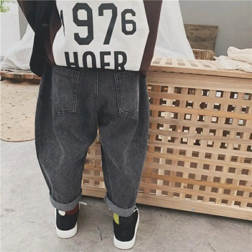 Джинсы для мальчиков и девочек 2-8 лет Свободные повседневные штаны из денима с